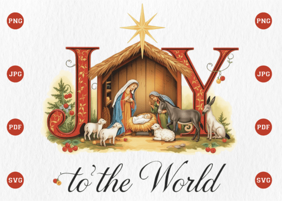 Christian Christmas Joy to the World Graphics & T-Shirt Designs