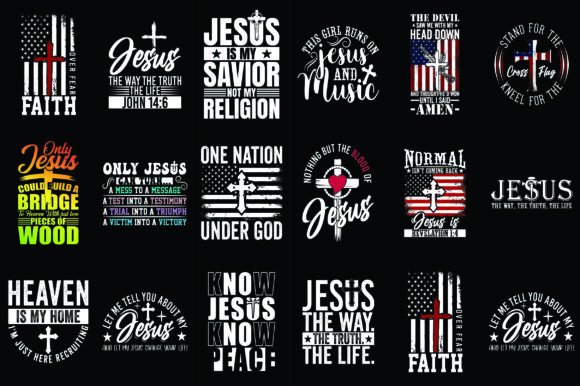 Funny Jesus T-Shirt Designs & Graphics Bundle