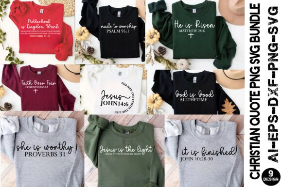Minimal Christian Quote PNG Bundle: Graphics for T-Shirt Designs